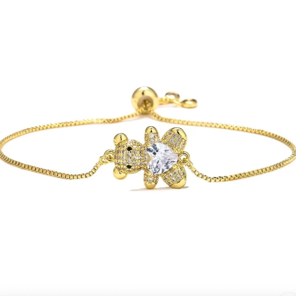 White Heart Teddy Bear Bracelet 🤍